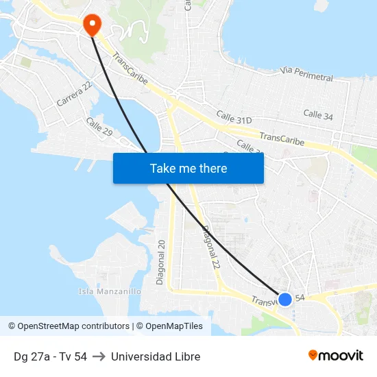 Dg 27a - Tv 54 to Universidad Libre map