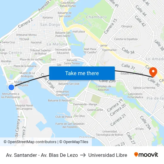 Av. Santander - Av. Blas De Lezo to Universidad Libre map