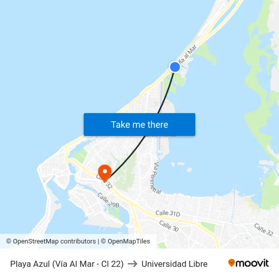 Playa Azul (Vía Al Mar - Cl 22) to Universidad Libre map