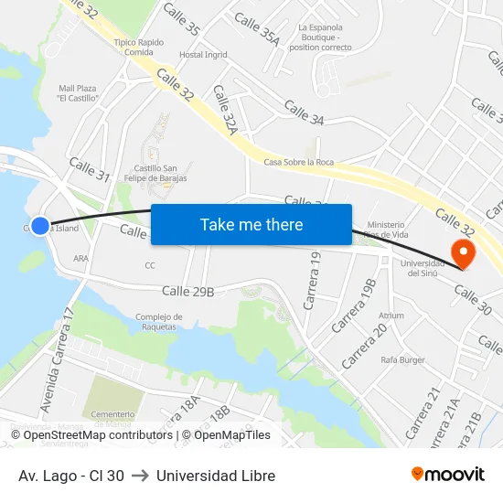 Av. Lago - Cl 30 to Universidad Libre map