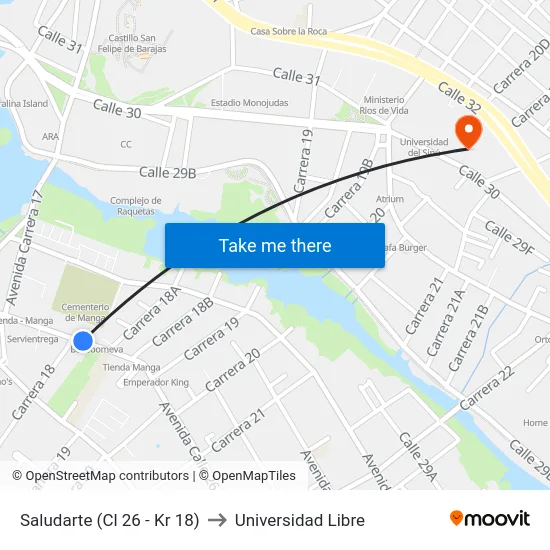 Saludarte (Cl 26 - Kr 18) to Universidad Libre map