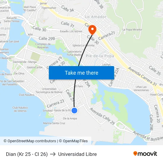 Dian (Kr 25 - Cl 26) to Universidad Libre map