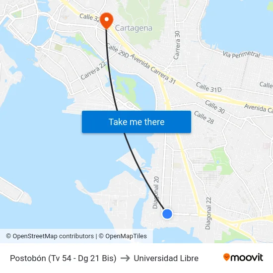 Postobón (Tv 54 - Dg 21 Bis) to Universidad Libre map