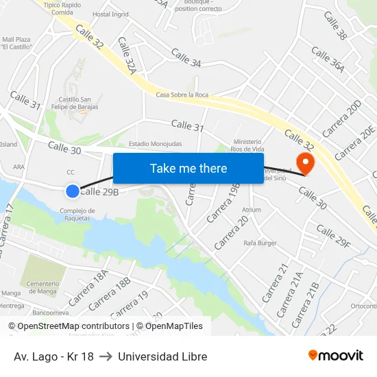 Av. Lago - Kr 18 to Universidad Libre map