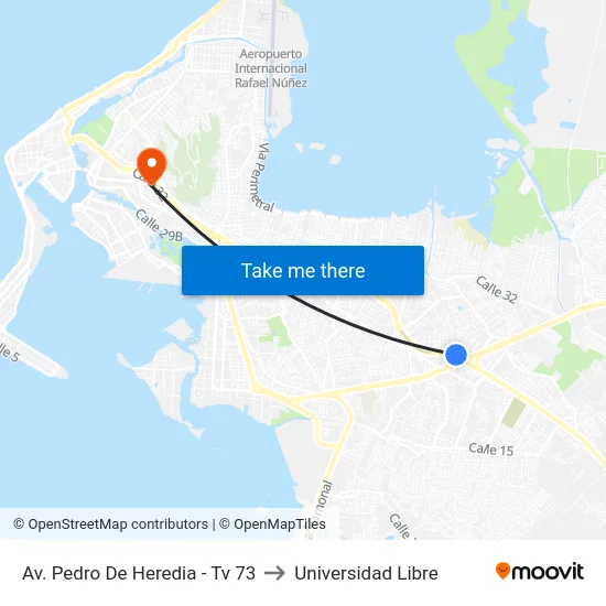 Av. Pedro De Heredia - Tv 73 to Universidad Libre map