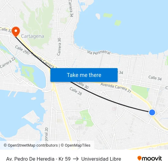 Av. Pedro De Heredia - Kr 59 to Universidad Libre map
