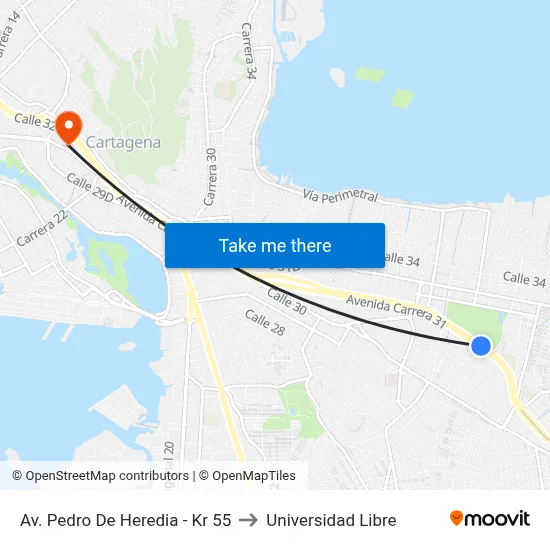 Av. Pedro De Heredia - Kr 55 to Universidad Libre map