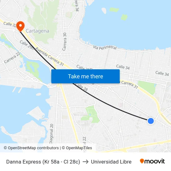 Danna Express (Kr 58a - Cl 28c) to Universidad Libre map