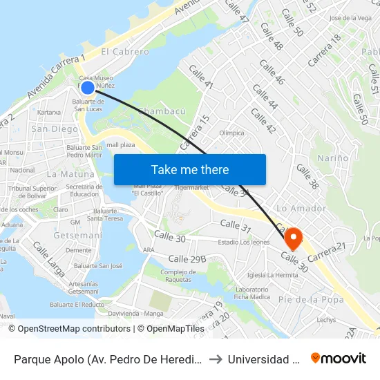 Parque Apolo (Av. Pedro De Heredia - Kr 2) to Universidad Libre map