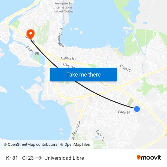 Kr 81 - Cl 23 to Universidad Libre map