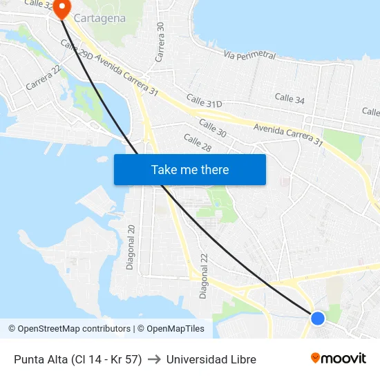 Punta Alta (Cl 14 - Kr 57) to Universidad Libre map