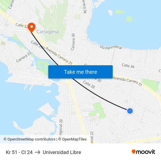 Kr 51 - Cl 24 to Universidad Libre map