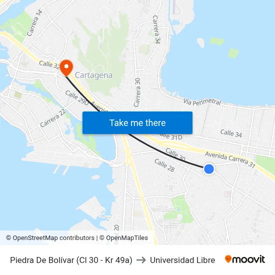 Piedra De Bolívar (Cl 30 - Kr 49a) to Universidad Libre map
