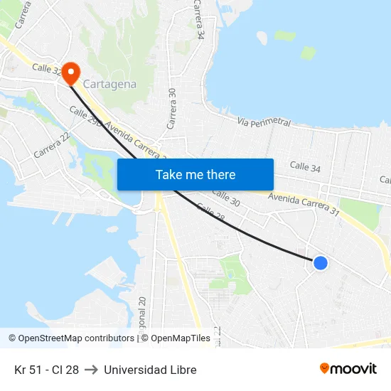 Kr 51 - Cl 28 to Universidad Libre map