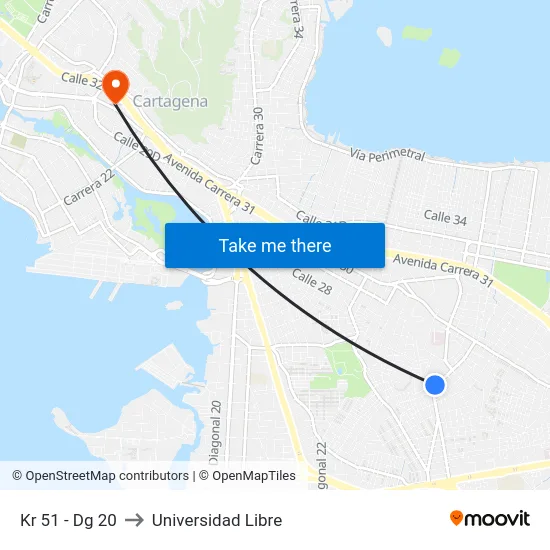 Kr 51 - Dg 20 to Universidad Libre map