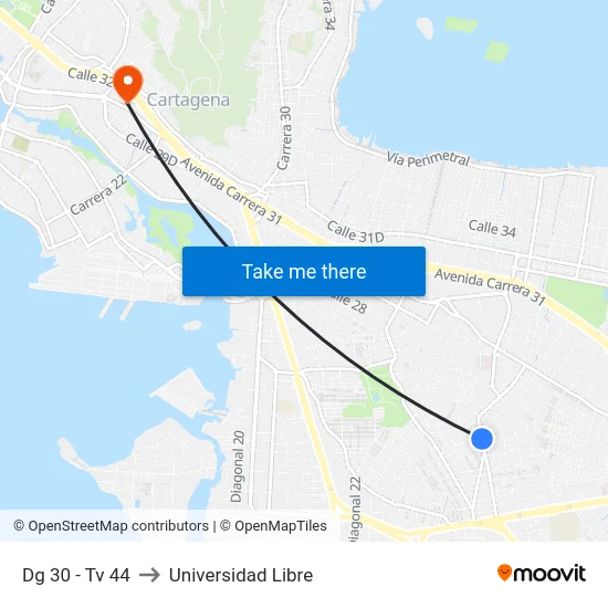 Dg 30 - Tv 44 to Universidad Libre map