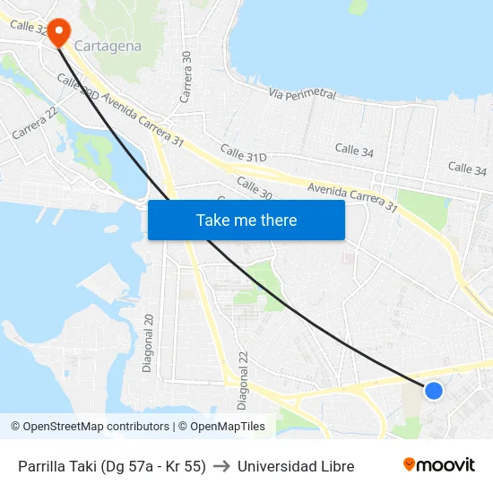 Parrilla Taki (Dg 57a - Kr 55) to Universidad Libre map