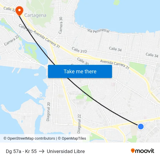 Dg 57a - Kr 55 to Universidad Libre map