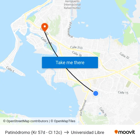 Patinódromo (Kr 57d - Cl 12c) to Universidad Libre map