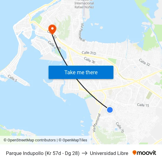 Parque Indupollo (Kr 57d - Dg 28) to Universidad Libre map