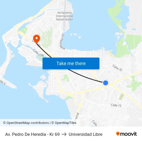Av. Pedro De Heredia - Kr 69 to Universidad Libre map