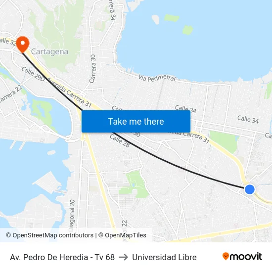 Av. Pedro De Heredia - Tv 68 to Universidad Libre map