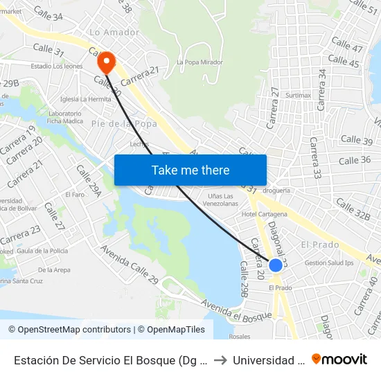 Estación De Servicio El Bosque (Dg 22 - Tv 33) to Universidad Libre map