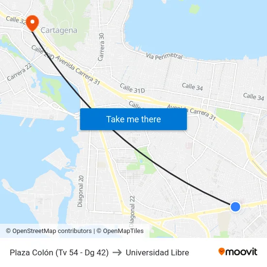 Plaza Colón (Tv 54 - Dg 42) to Universidad Libre map