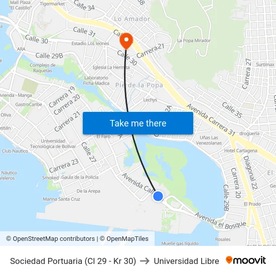 Sociedad Portuaria (Cl 29 - Kr 30) to Universidad Libre map