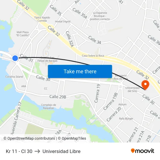 Kr 11 - Cl 30 to Universidad Libre map