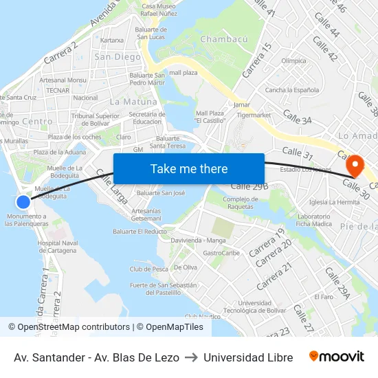 Av. Santander - Av. Blas De Lezo to Universidad Libre map