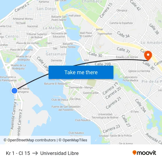 Kr 1 - Cl 15 to Universidad Libre map