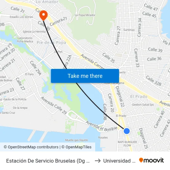 Estación De Servicio Bruselas (Dg 22 - Tv 38) to Universidad Libre map