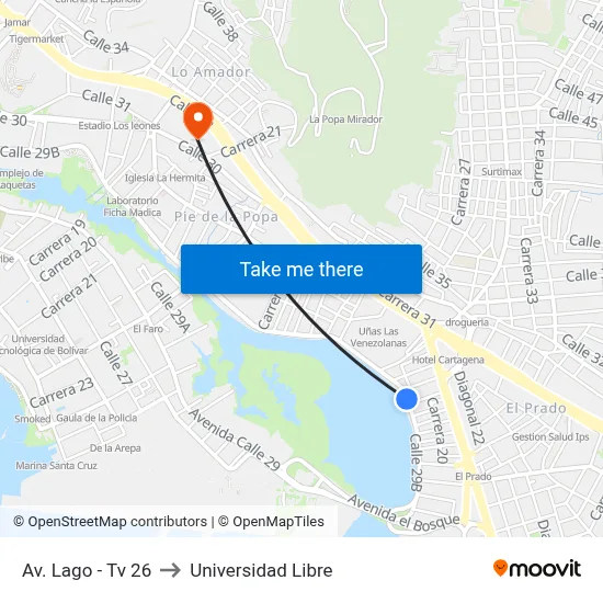Av. Lago - Tv 26 to Universidad Libre map