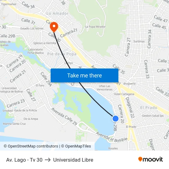 Av. Lago - Tv 30 to Universidad Libre map