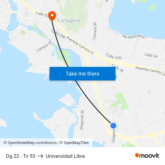 Dg 22 - Tv 53 to Universidad Libre map