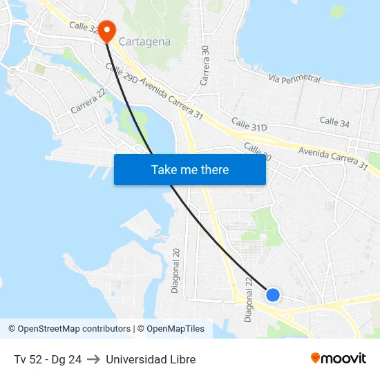 Tv 52 - Dg 24 to Universidad Libre map