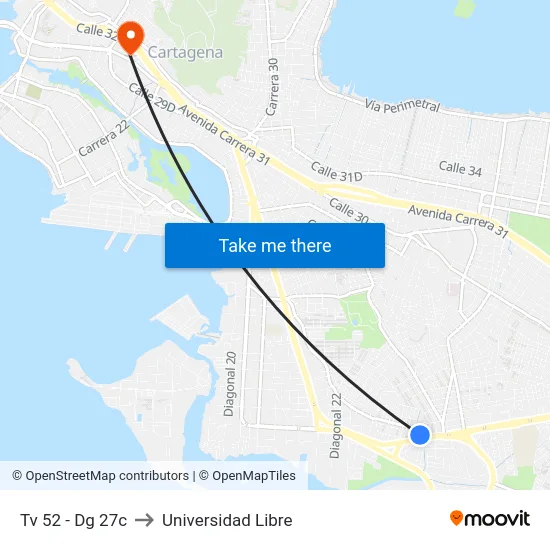 Tv 52 - Dg 27c to Universidad Libre map