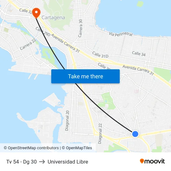 Tv 54 - Dg 30 to Universidad Libre map