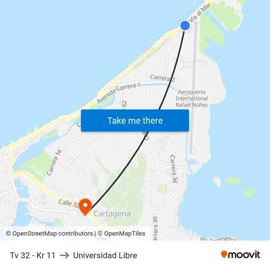 Tv 32 - Kr 11 to Universidad Libre map