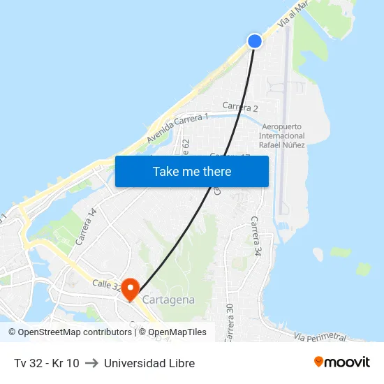 Tv 32 - Kr 10 to Universidad Libre map