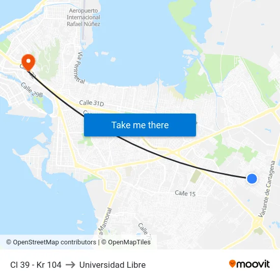 Cl 39 - Kr 104 to Universidad Libre map