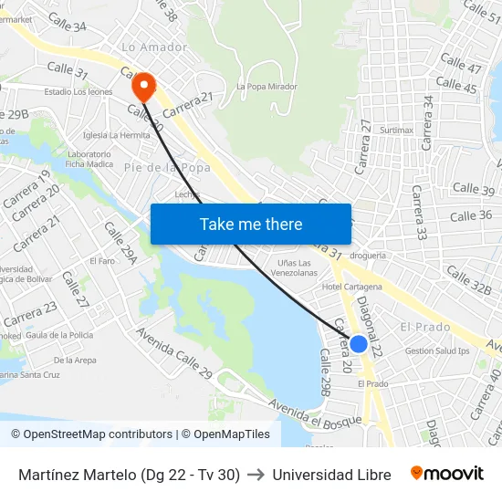 Martínez Martelo (Dg 22 - Tv 30) to Universidad Libre map