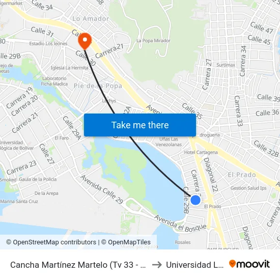 Cancha Martínez Martelo (Tv 33 - Dg 20) to Universidad Libre map