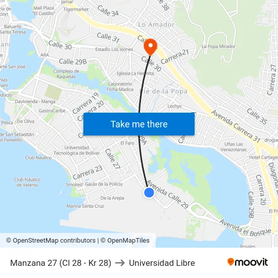 Manzana 27 (Cl 28 - Kr 28) to Universidad Libre map