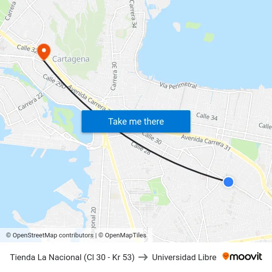 Tienda La Nacional (Cl 30 - Kr 53) to Universidad Libre map