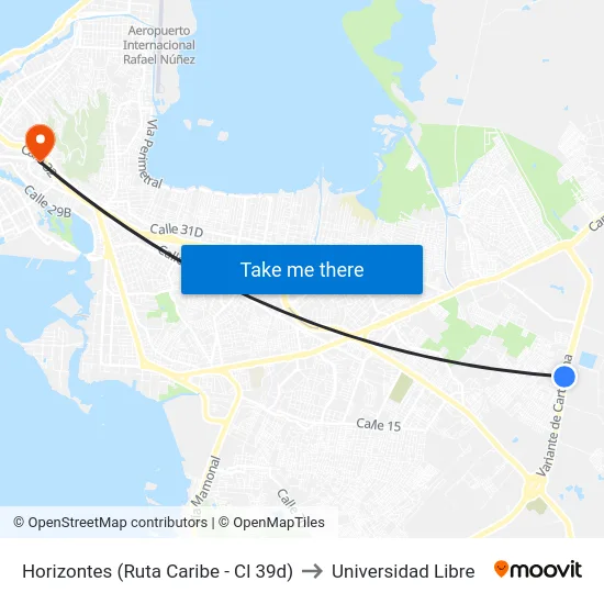 Horizontes (Ruta Caribe - Cl 39d) to Universidad Libre map