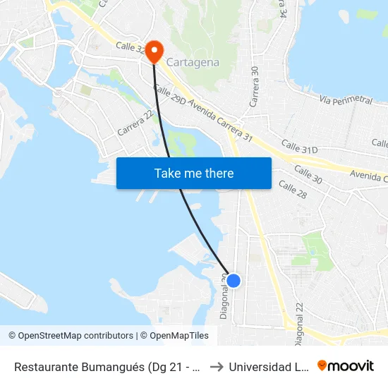 Restaurante Bumangués (Dg 21 - Tv 51) to Universidad Libre map