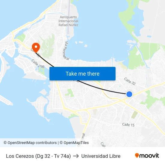 Los Cerezos (Dg 32 - Tv 74a) to Universidad Libre map
