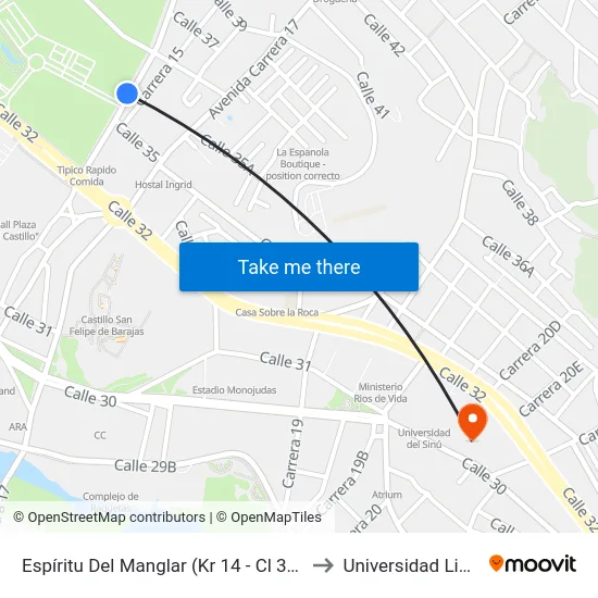 Espíritu Del Manglar (Kr 14 - Cl 34a) to Universidad Libre map